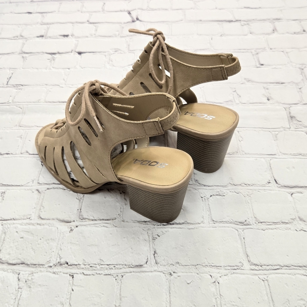 Slingback Lace Up PU Sandal Heels Women's Size 9 - Picture 7 of 9